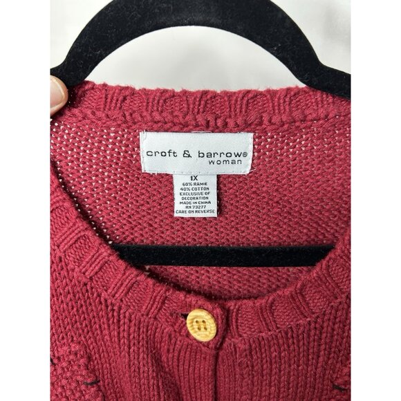 Croft Barrow Sweater Vintage Red Button Up Cardigan Christmas Snowmen Size 1X - Picture 9 of 9